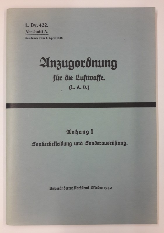 o.V. Anzugordnung für die Luftwaffe. Reprint v. 1940.