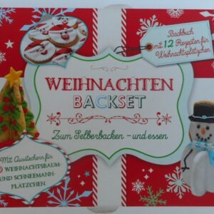 | Weihnachten Backset. Zum Selberbacken und essen. Backbuch mit 12 Rezepten für Weihnachtsplätzchen. Mit Ausstechern für 3D Weihnachtsbaum- und Schneemann-Plätzchen.
